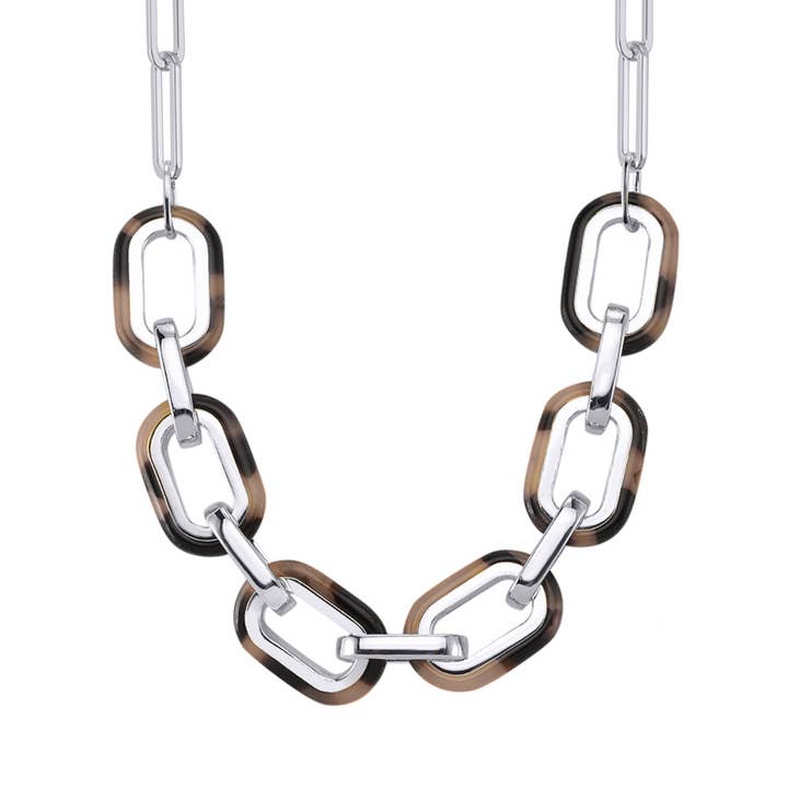 Rechteckige Silberkette und graues Schildkrötenacetat @731 für den Großhandel von ORUS BIJOUX