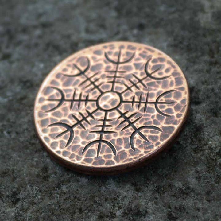 Shire Post Mint – wholesale Keepsake coin/token – Helm of Awe Copper Coin - Aegishjalmur - Warrior s Stave Vik