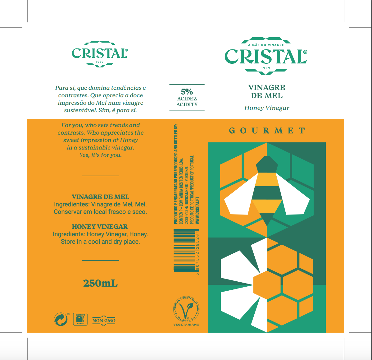 Vinagres Cristal Gourmet - Vente Vinaigre - Vinaigre gourmet au miel - 250 ml1