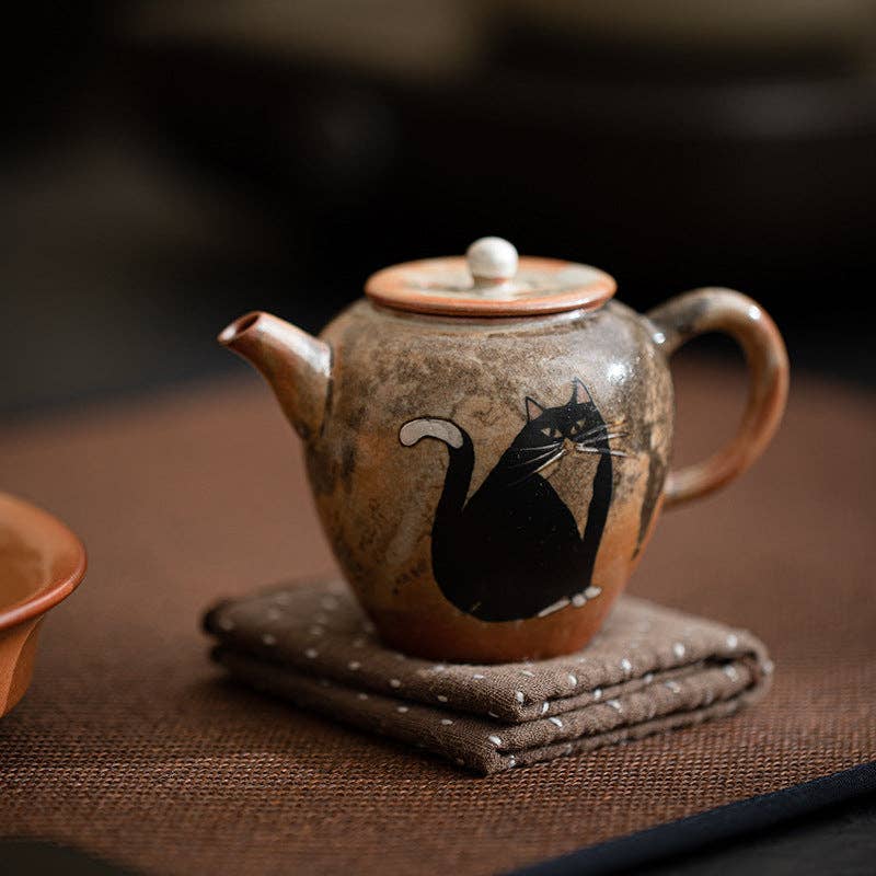 Gohobi （We cover U.S. import duties） - Wholesale Tea Pot - Gohobi Handmade Black Ink Hand-painted Cat Teapot 00215