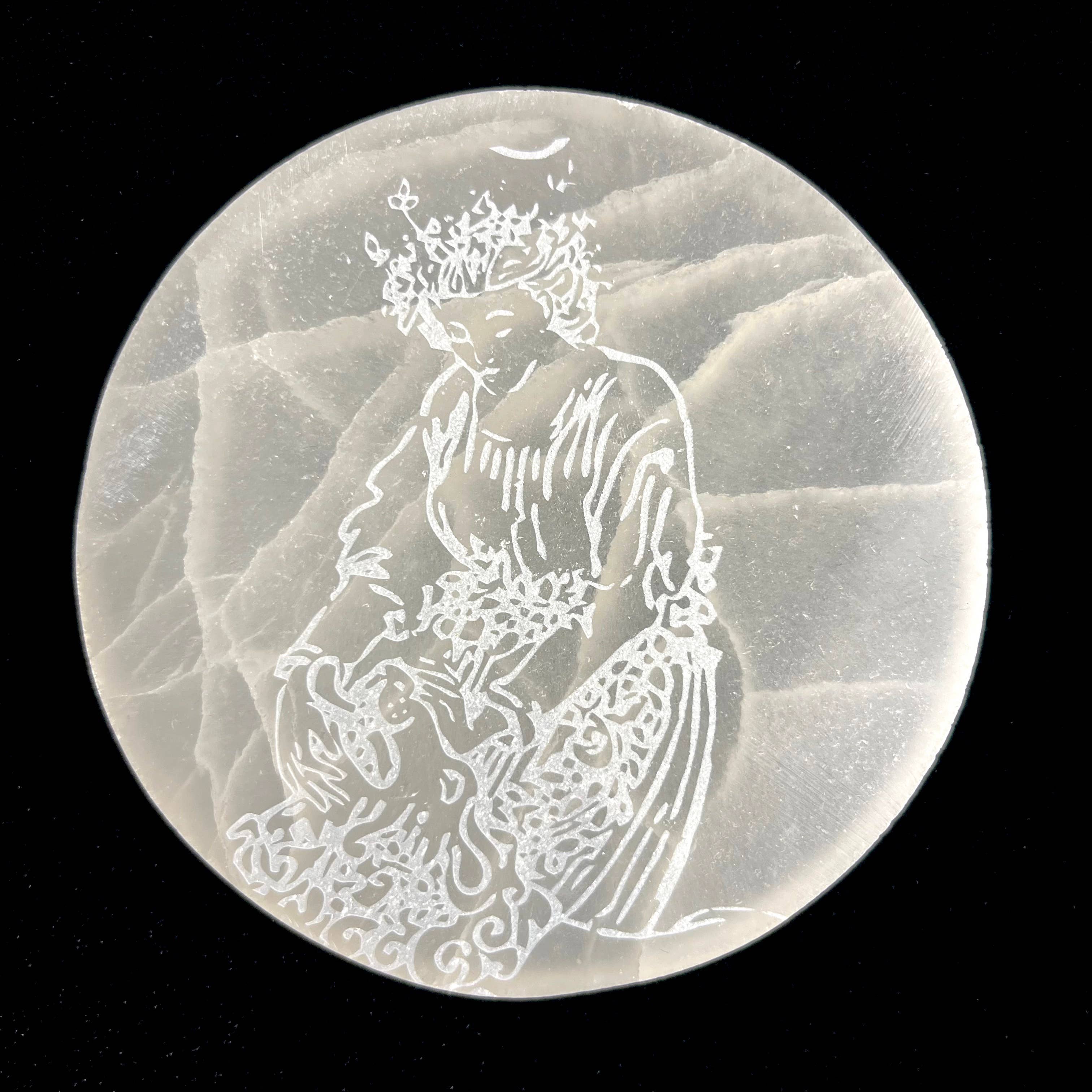 Pelham Grayson Rose - Wholesale Crystal Charging Plate - Major Arcana Etched | Selenite Crystal Charging Plate9