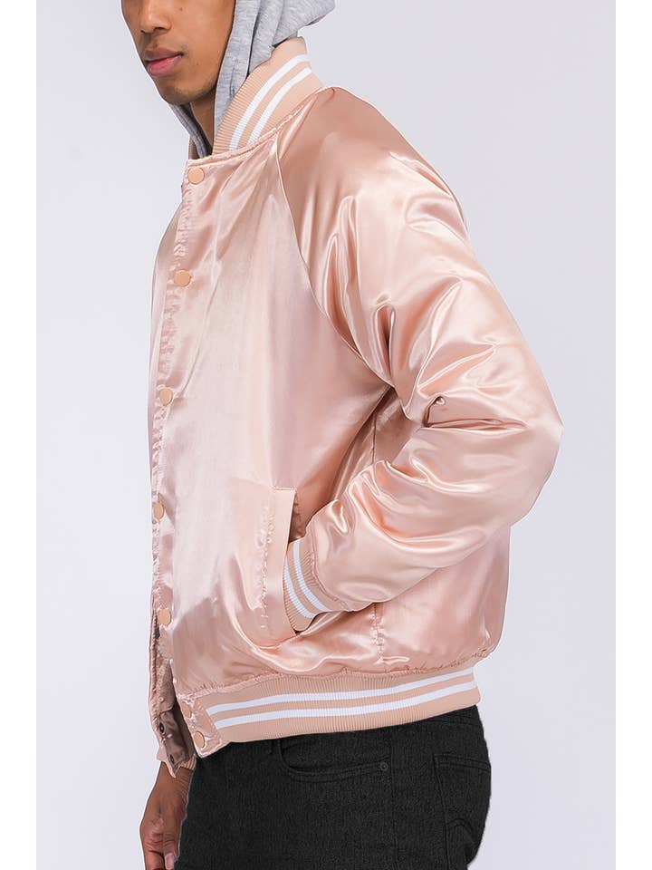 WEIV - Wholesale Bomber Jacket - Men's - Satin Hooded Varsity Bomber Jacket Windbreaker2