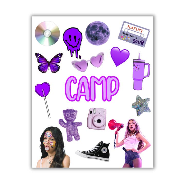 Sour Sticker sheet sleepaway camp, summer camp for wholesale by Custom by DOA