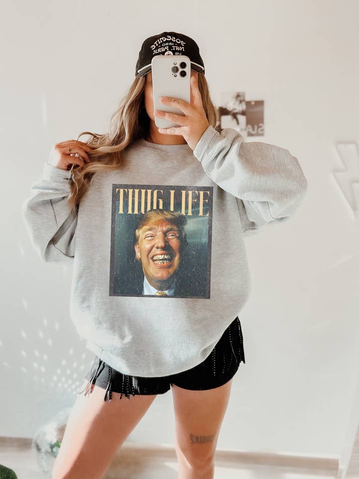 Thug Life Donald Trump Crewneck Sweatshirt MAGA Vintage for wholesale by Monday Muse