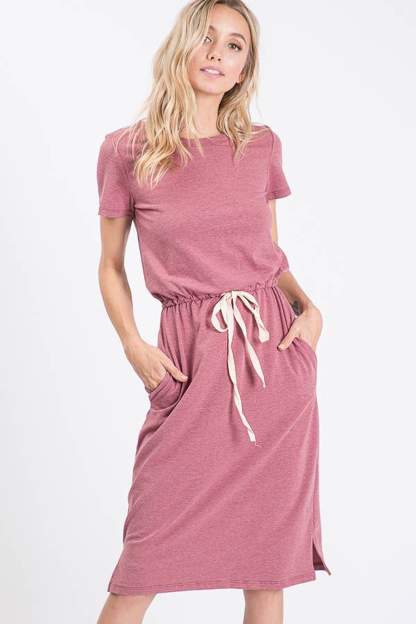 7th Ray - Vente Robe – femme - Robe T-shirt à cordon de serrage à la taille avec poches latérales D246524