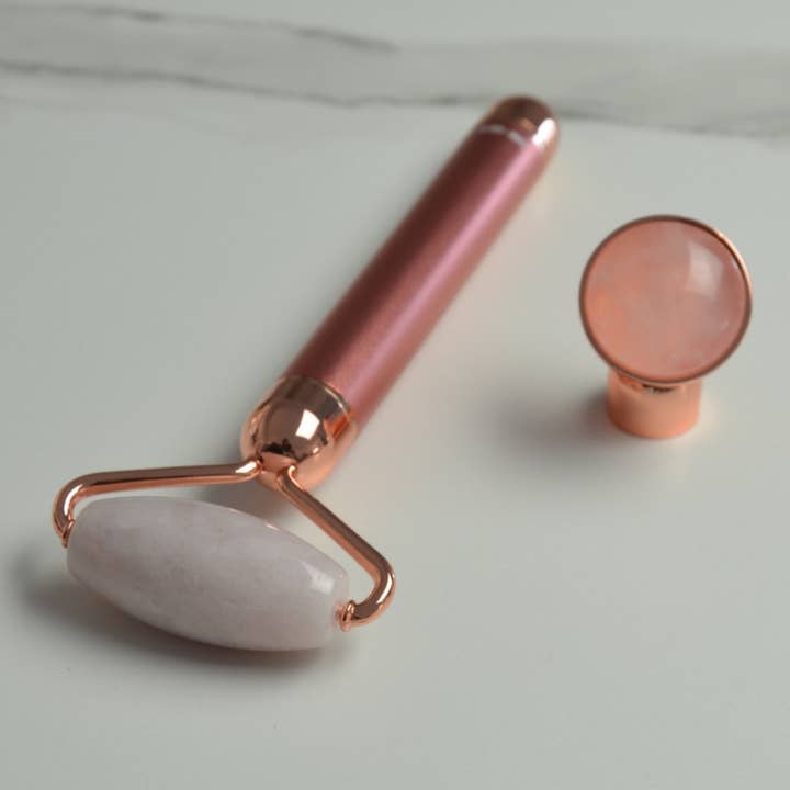 Zen'Arôme - Vente Rouleau beauté/visage - Roller Masseur visage électrique Quartz Rose double tête10