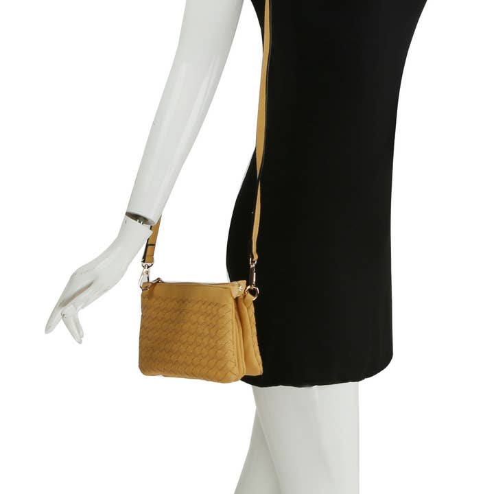 Handbag Factory Corp - Wholesale Crossbody Bag - Women's - Woven tripe comparament convertible clutch crossbody wristlet