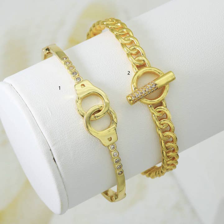 BestBeads&Beyond - Wholesale Cuff Bracelet - Gold CZ Pave Thin Toggle Handcuff Cuff bracelet, sku#JL1186