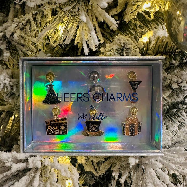 Happy New Year! Cheers Charms, Set of 6 for wholesale by ViVi Vitello