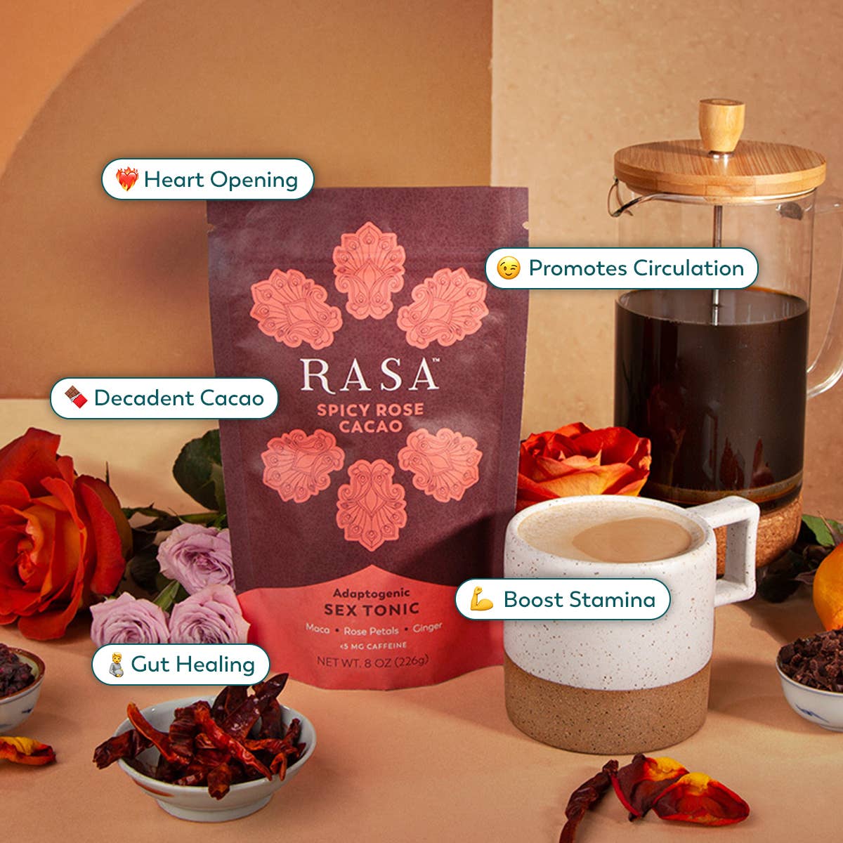 Rasa - #1 in Functional Adaptogens - Wholesale Health/Detox Tea - Rasa Spicy Rose Cacao | Love Tonic | 8 oz2