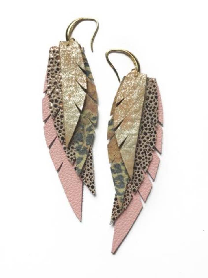 Layered Leather Earring- Pink, Gold and Leopard for wholesale by The Supply Society