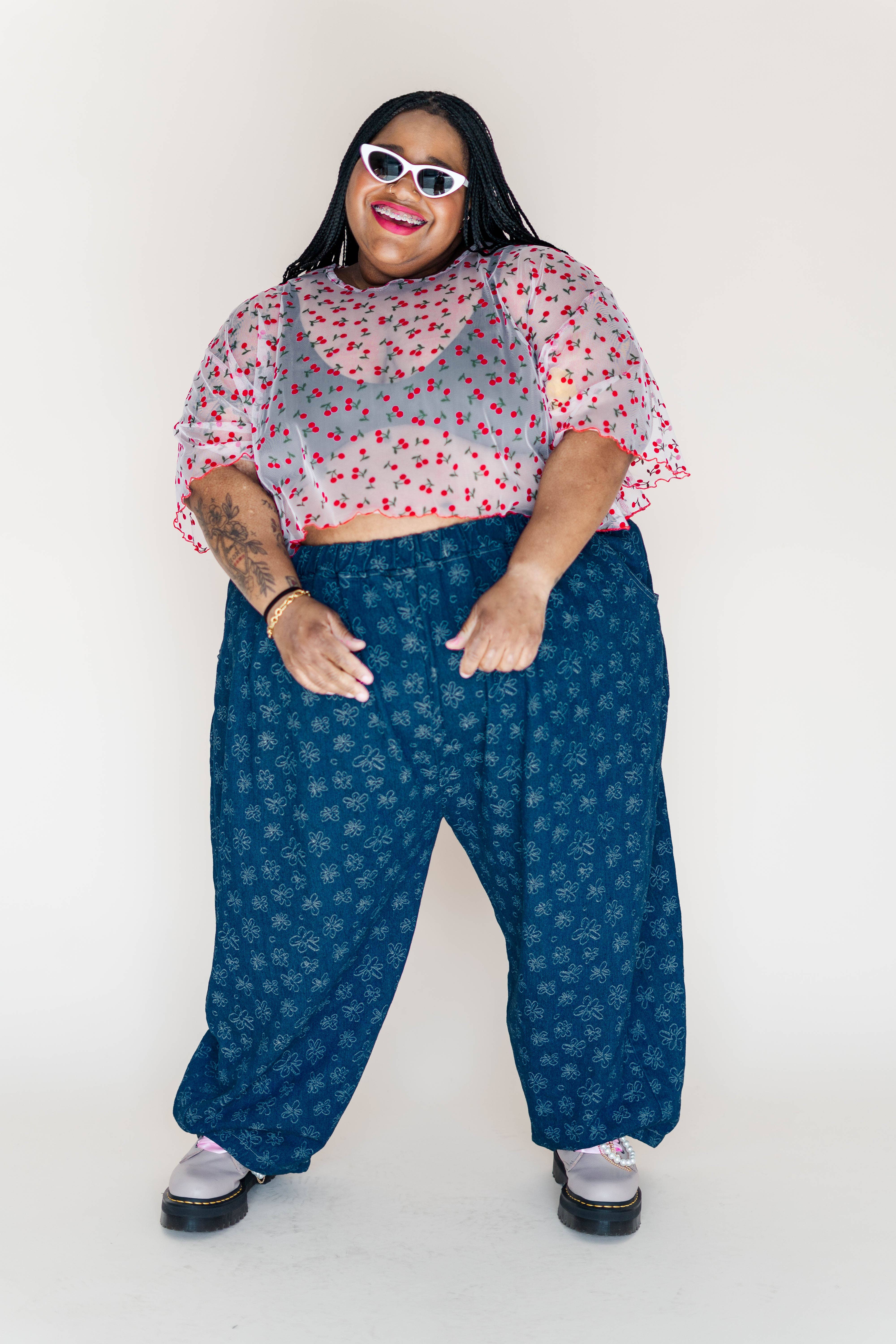 Nettle Studios - Wholesale Pants - Unisex - Size Inclusive Gender Neutral Dark Daisy Denim Balloon Pant11