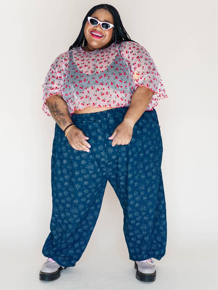 Nettle Studios - Wholesale Pants - Unisex - Size Inclusive Gender Neutral Dark Daisy Denim Balloon Pant11