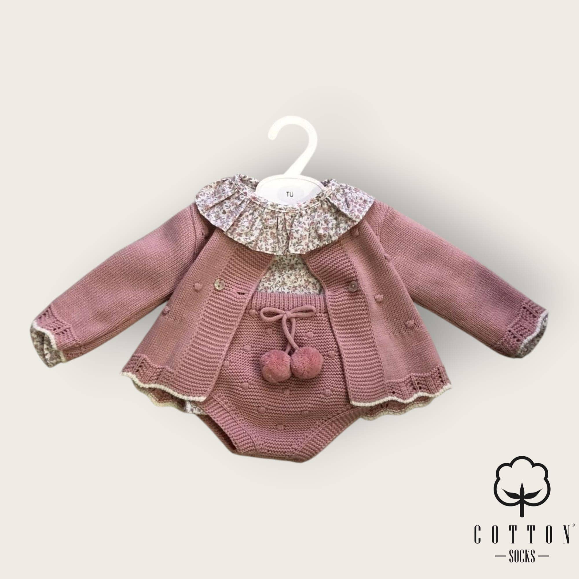 Cotton Socks - Wholesale Clothing Set - Baby - 472 Knit set with shirt + cover + coat2