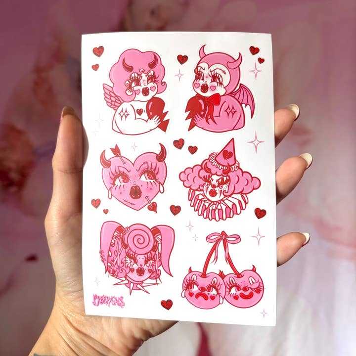 Eng: Creepy Gals Vintage Valentine Vinyl Sticker Sheet
Nl_NL: Creepy Gals Vintage Valentine Vinyl Sticker Velletjes voor wholesale door Creepy Gals