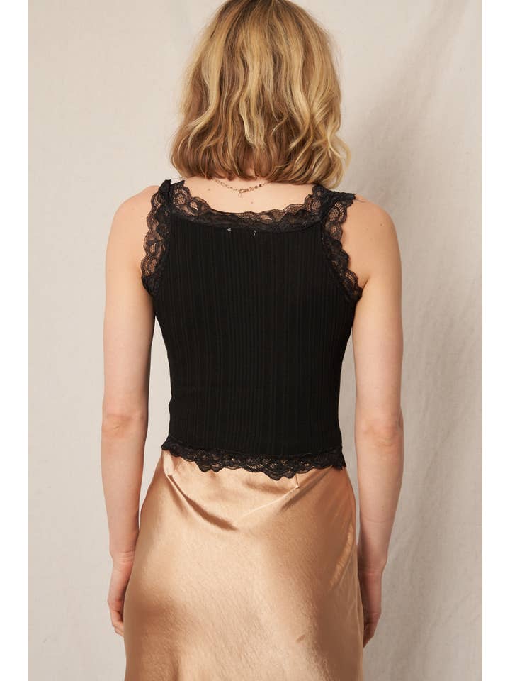 En Crème - Wholesale Button Down Shirt - Women's - Sleeveless Lace Trim Button Down Top