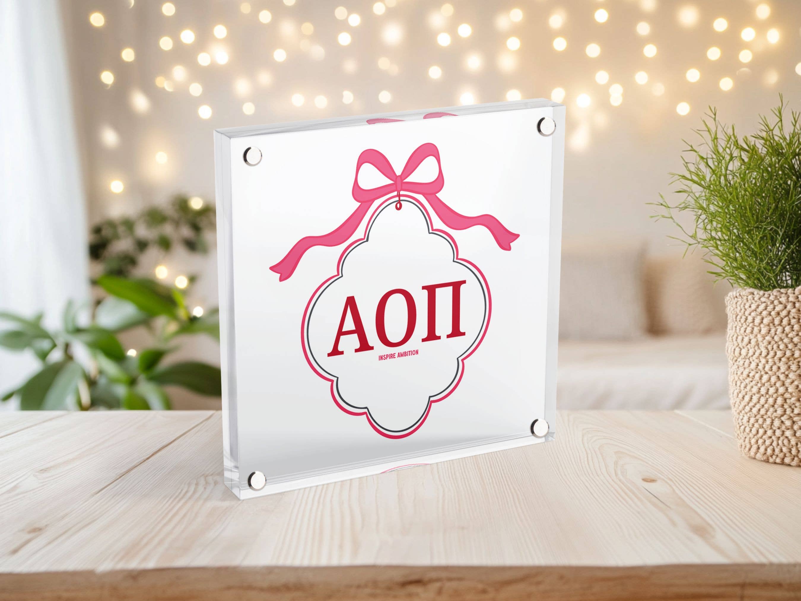 Aspen and Lark - Wholesale Decorative Tabletop Object - Alpha Omicron Pi - Scallop Acrylic Block