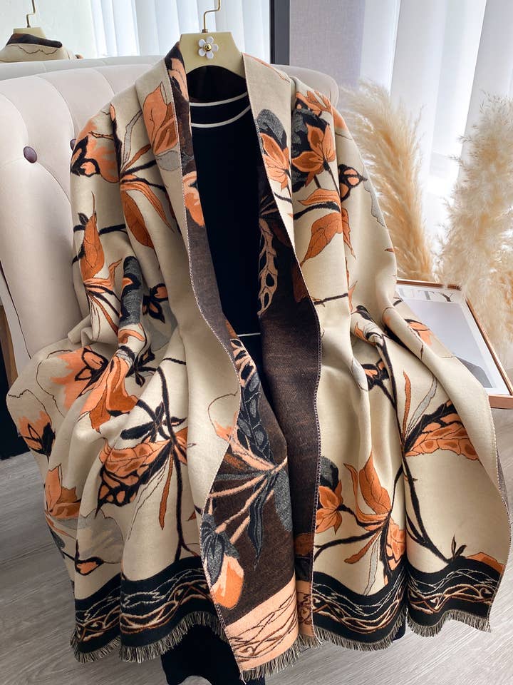 Orange / Black Beautiful Bloom Reversible Wrap for wholesale by Winding River