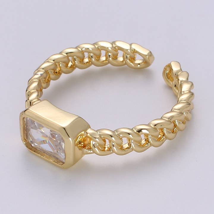 Chunky gemstone ring- cocktail gemstone ring - Chain Link ring - Bold Gold Open ring - Adjustable Gold band ring Clear Pink CZ Ring for wholesale by Aim Eternal