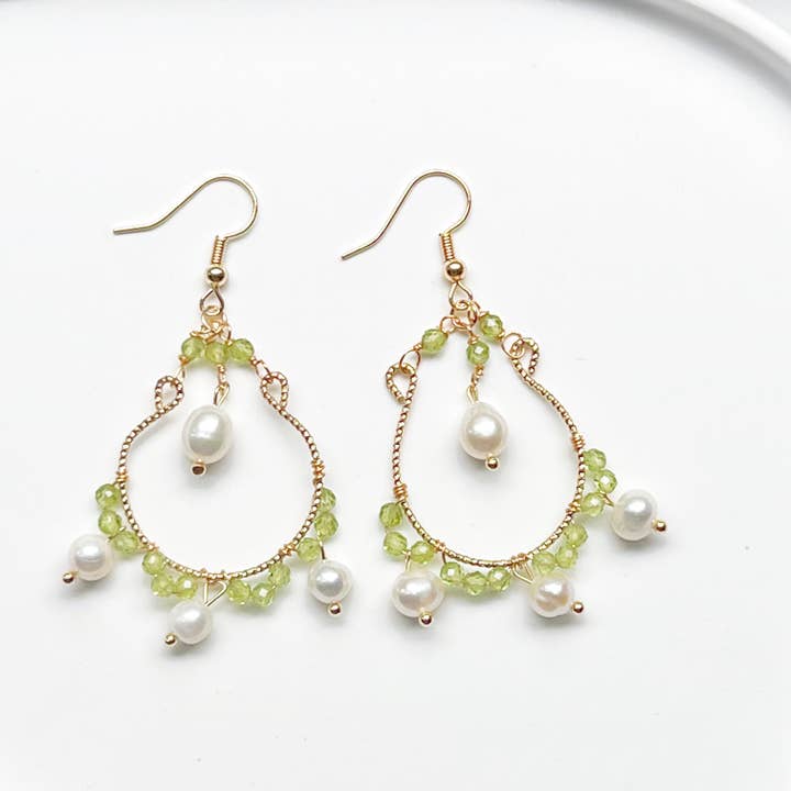 Mini Peridot and Pearl Drop Earrings -June August Birthstone for wholesale by Ninaouity