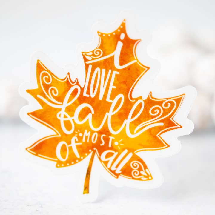 I Love Fall Clear, Vinyl Sticker, 3x3 in. for wholesale by Savannah and James Co