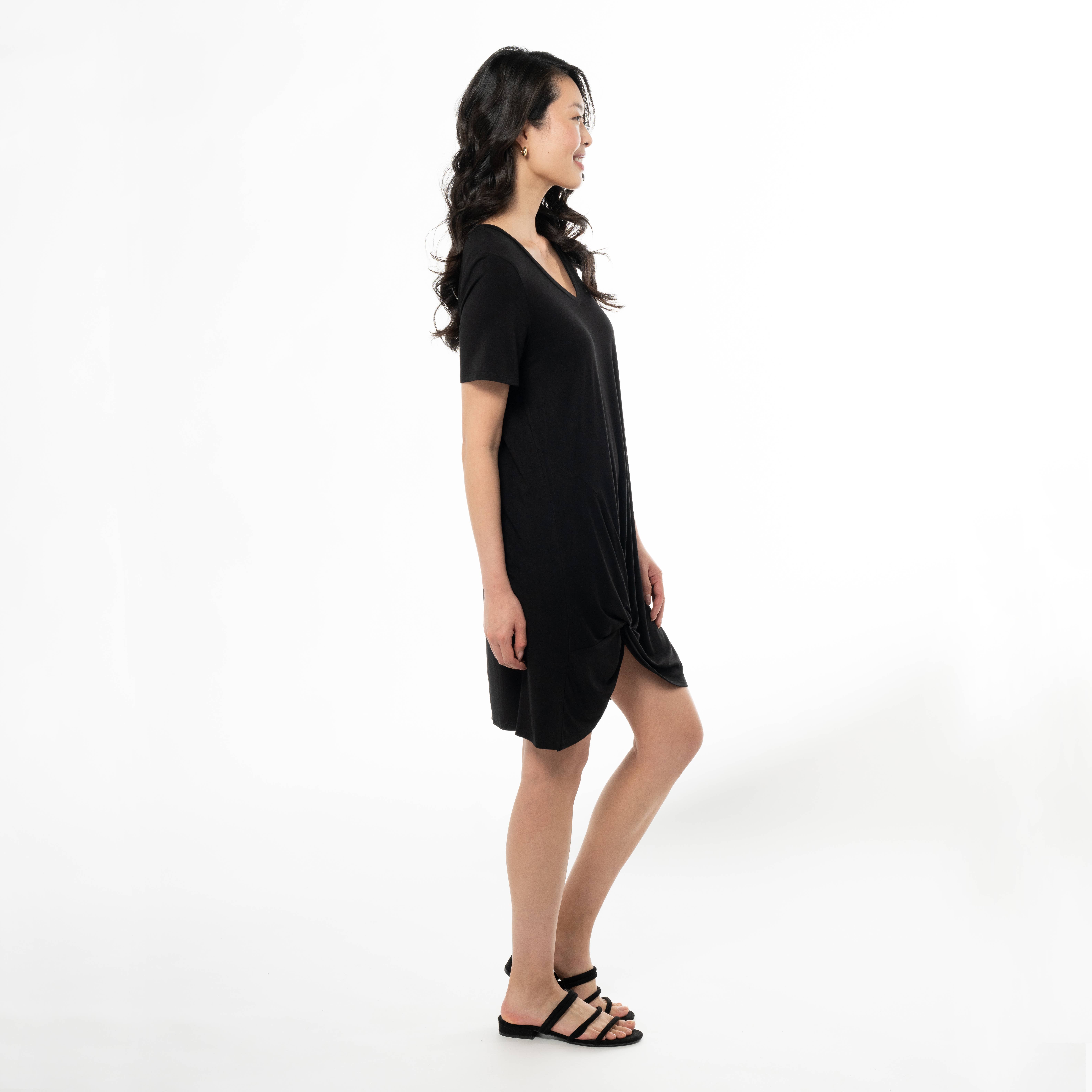 Preto Vestido T-shirt Lilah Twist Knot Bamboo - Preto para venda a revendedores na Faire2