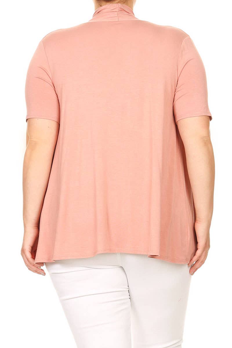 MOA COLLECTION - Wholesale Cardigan - Women's - Women's Plus Size Short Sleeves Draped Solid Cardigan14