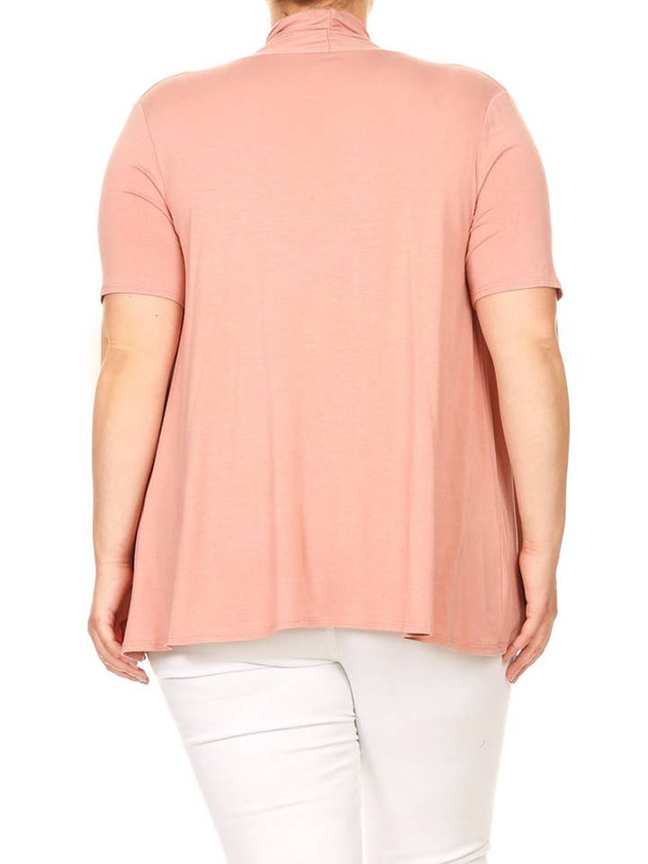 MOA COLLECTION - Wholesale Cardigan - Women's - Women's Plus Size Short Sleeves Draped Solid Cardigan14