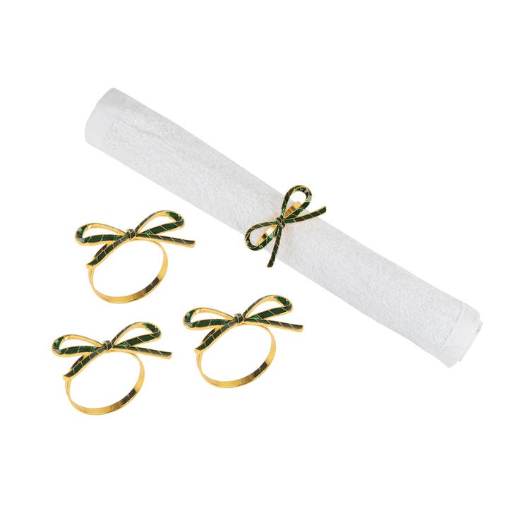 Christmas Green Ribbon Napkin Ring Set 4 for wholesale by C&F Home