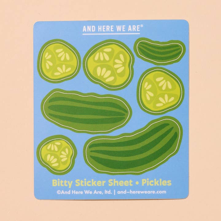 Pickles (or Cucumbers) Vinyl Bitty Sticker Sheet - Made in USA - Foodie, Charcuterie, Gardening - Stocking stuffer, Holiday, Gift Guide for wholesale by And Here We Are