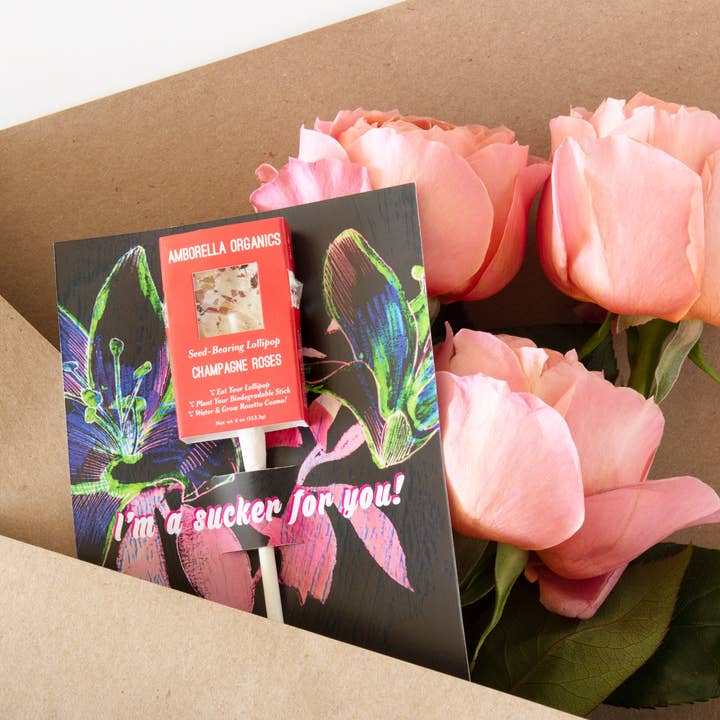 Amborella Organics - Vente Cartes de Saint-Valentin - Cartes Sucker For You (mangez, plantez et cultivez une herbe/une fleur)
