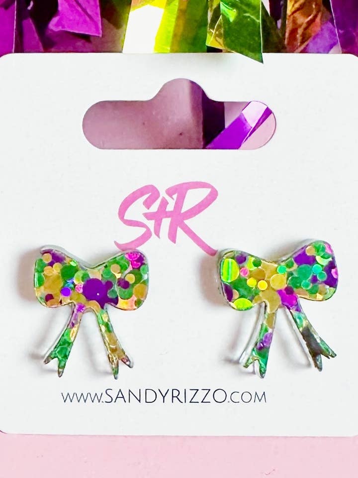 Mardi Gras Bow Stud Earring for wholesale by Sandy + Rizzo