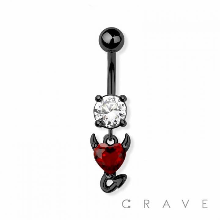 BLACK RED DEVIL HEART 316L SURGICAL STEEL NAVEL BELLY RING for wholesale on Faire
