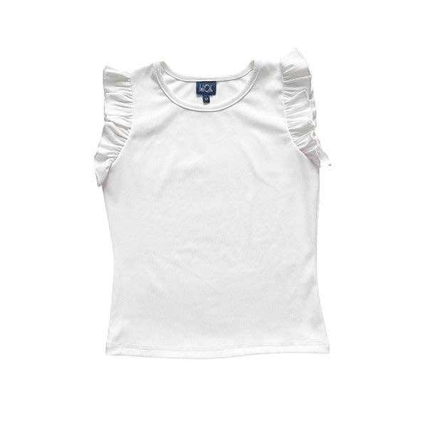 A29 White Pink Rib Flutter Sleeve Top for wholesale by Little Olin