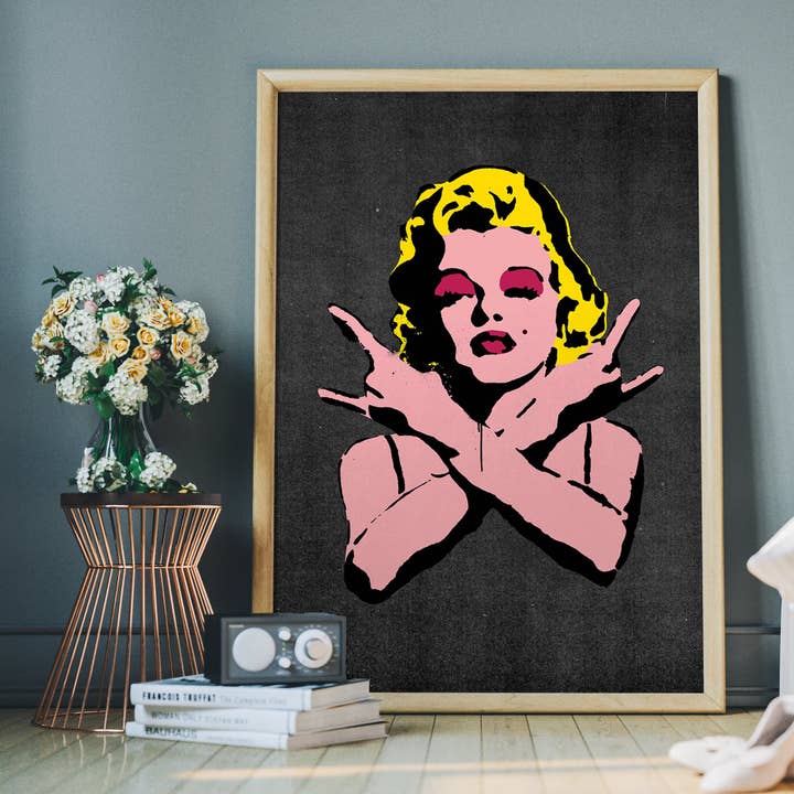 Marilyn Monroe Rock N Roll Stencil Art Graffiti Black Print for wholesale by Ink & Drop