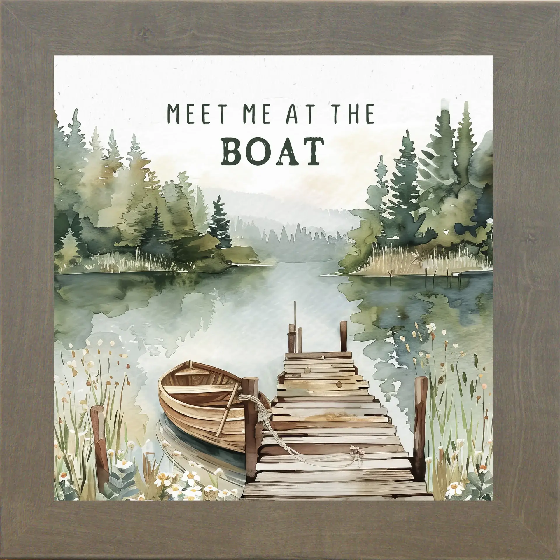 Summer Snow Art - Wholesale Art Print - Meet Me At The Boat Rustic Cabin Lake Decor Framed Art4
