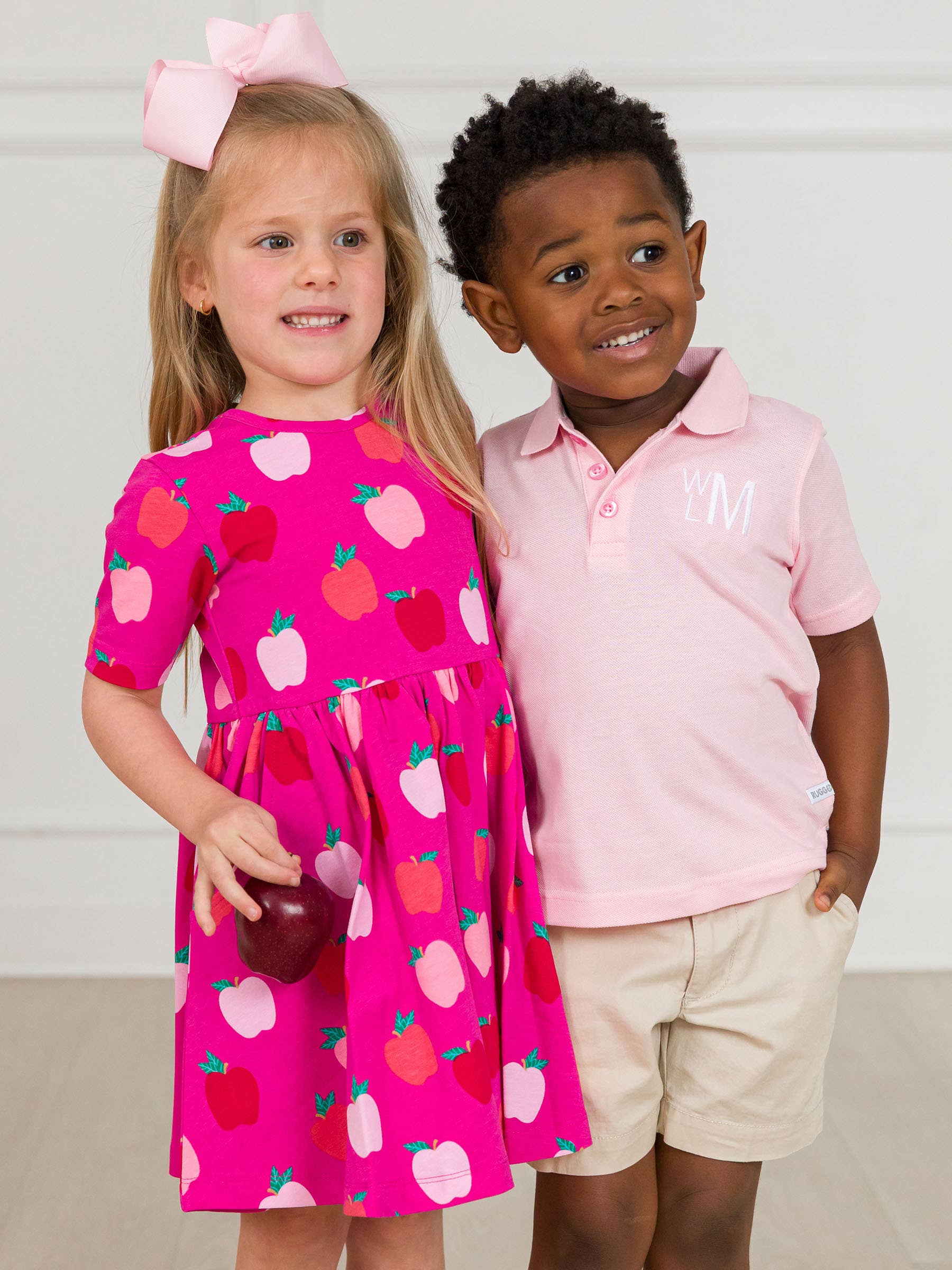 Pink Girls Apple of My Eye Short Sleeve Knit Twirl Dress for wholesale on Faire2