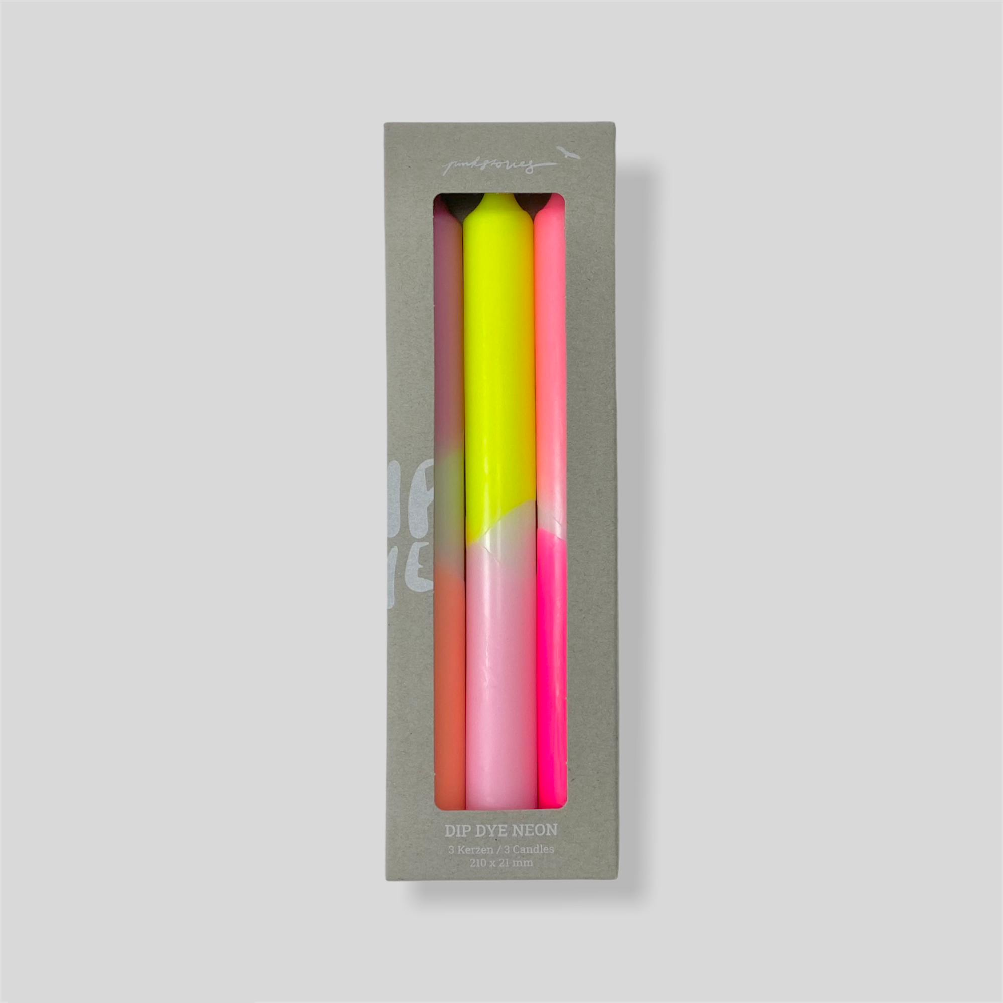 Pink Stories - Vendita all'ingrosso Candele cilindriche/candelieri - Set da tre candele da tavola tinte a mano in look neon - Summer Breeze1