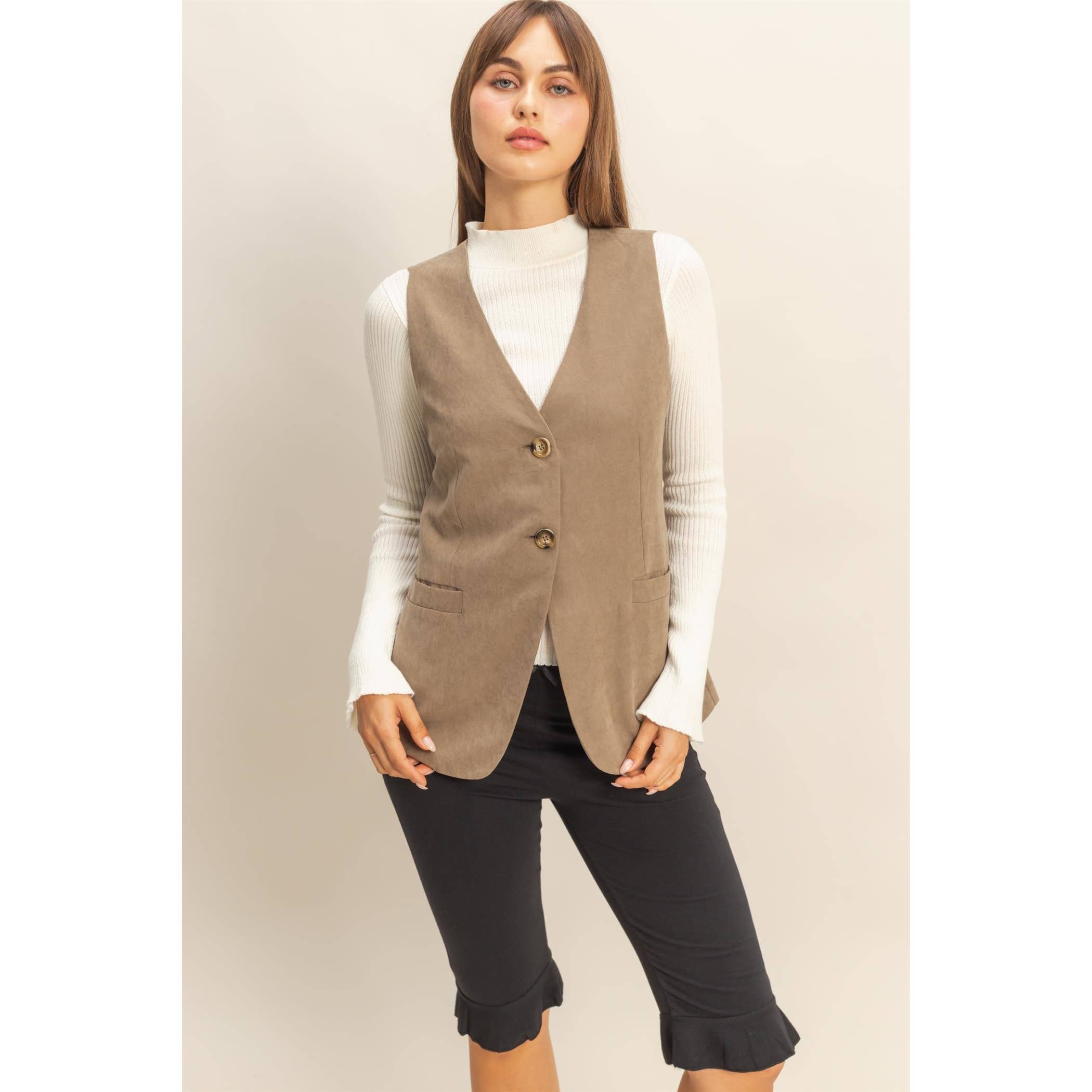 HYFVE - Vente Veste sans manches – femme - Gilet ajusté sans manches à col en V avec boutons13