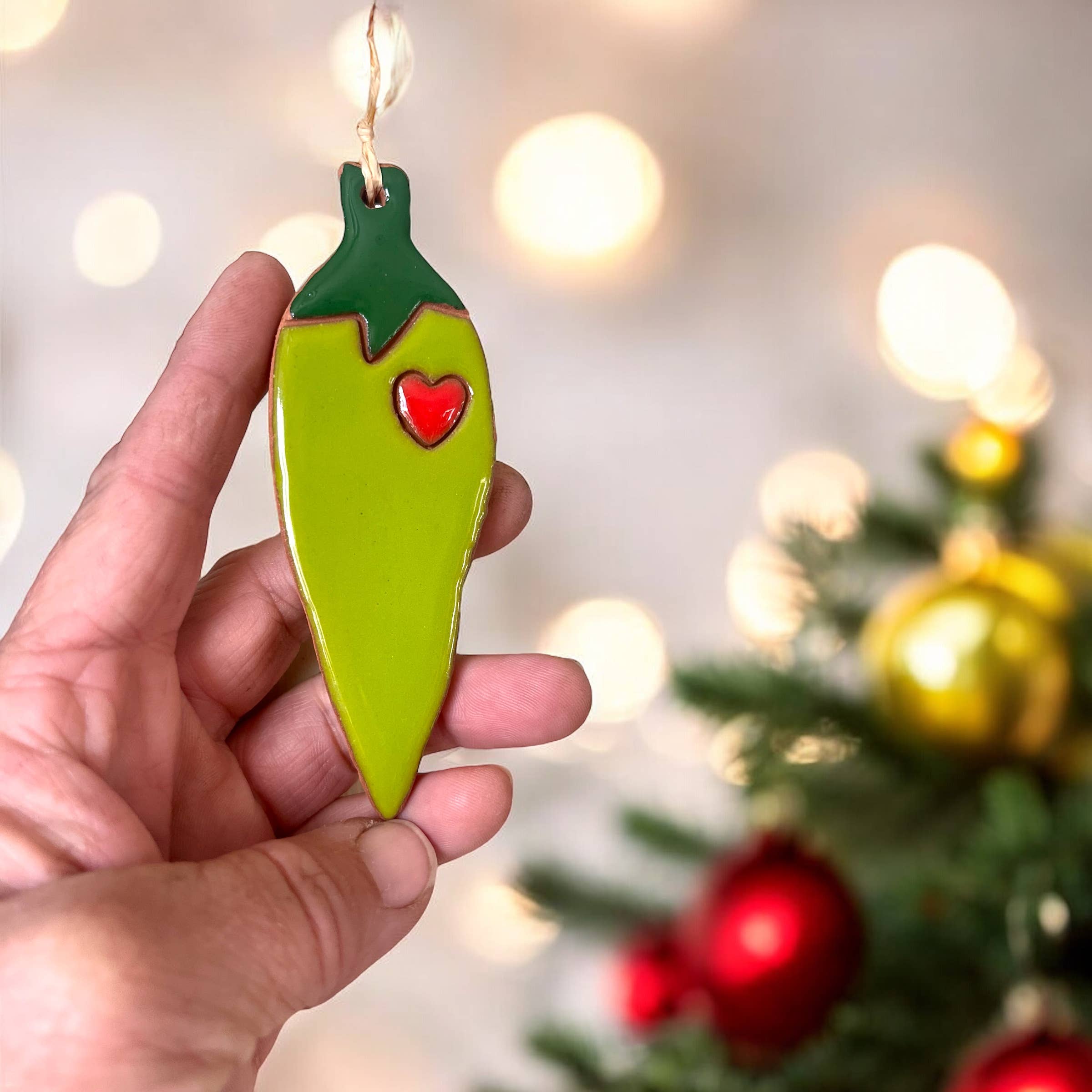 Little Clay Hen - Wholesale Ornament - Green Chile Pepper Artisanally Crafted Ornament3