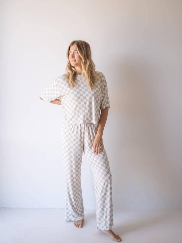 Ensemble de détente T-shirt ample pour femmes | Damier pour la vente par Forever French Baby