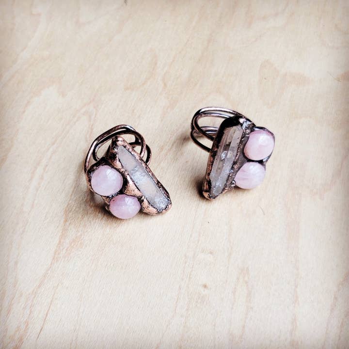 The Jewelry Junkie - Wholesale Cocktail/gelegenheidsring - Echte rozenkwarts ring in een koperen zetting 012ff1