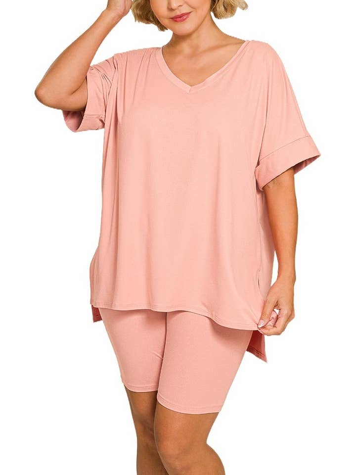 Vanilla Monkey - Wholesale Top & Pant Set (NOT Loungewear) - Women's - Plus Brushed Dty Microfiber V-neck Top And Biker26