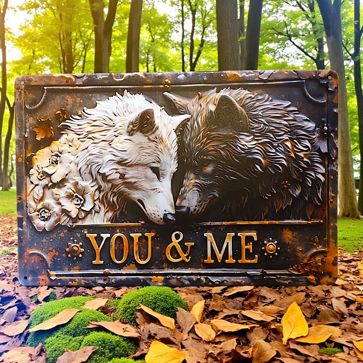Funky Aura Boutique - Wholesale Sign - Wolves You and Me Sign, 8" x 12" , Metal Sign0