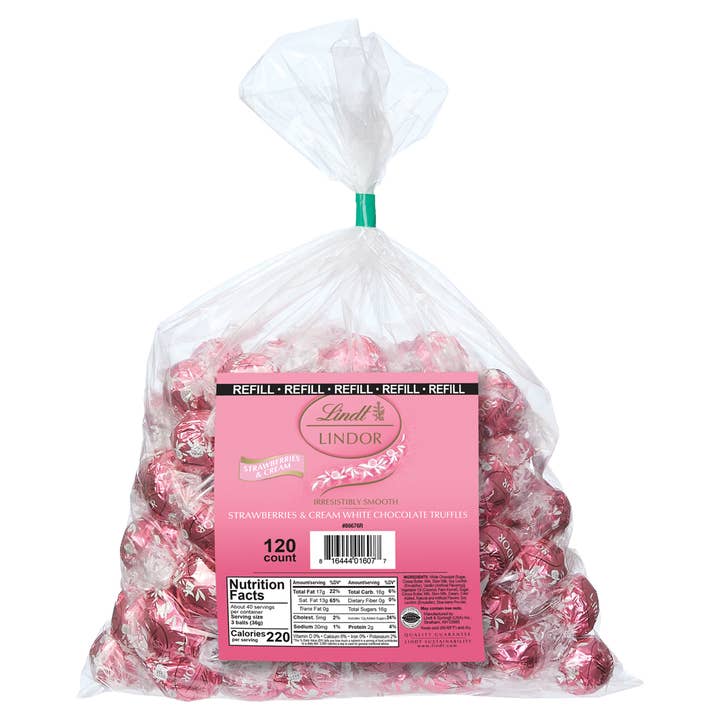 Kelli's - Wholesale Chocolate Covered Sweets - Lindt Lindor Strawberries and Cream Truffles Refill Bag
