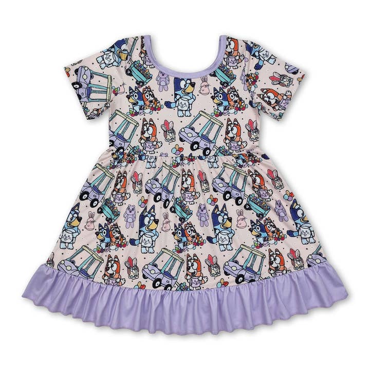 Yawoo Garments - Wholesale Dress - Kids - Lavender ruffle dog bunny eggs girls Easter dresses