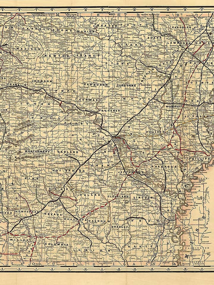 Cram's Township and Rail Road Map of Arkansas 1895 for wholesale by Relic Map Co.