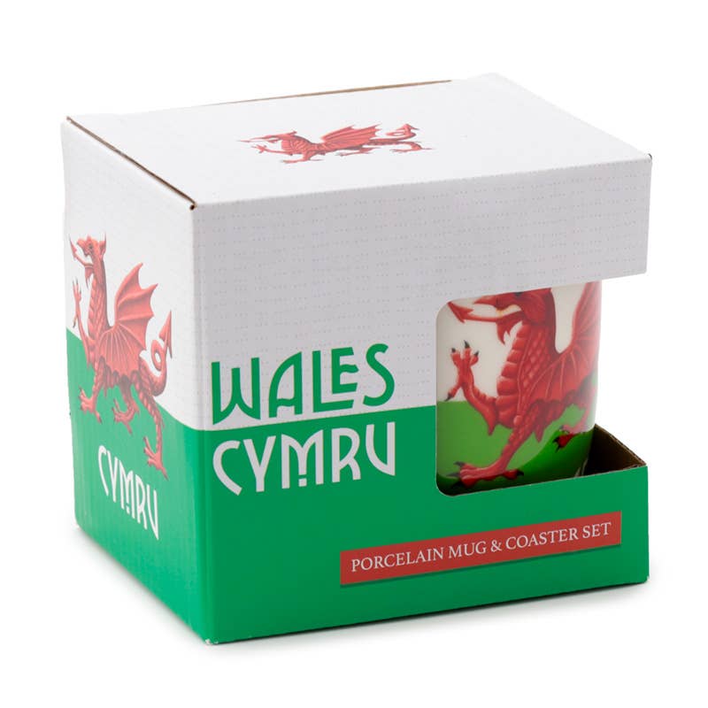 Puckator Ltd – wholesale Coffee mug – Wales Welsh Dragon Cymru Porcelain Mug & Coaster Set3