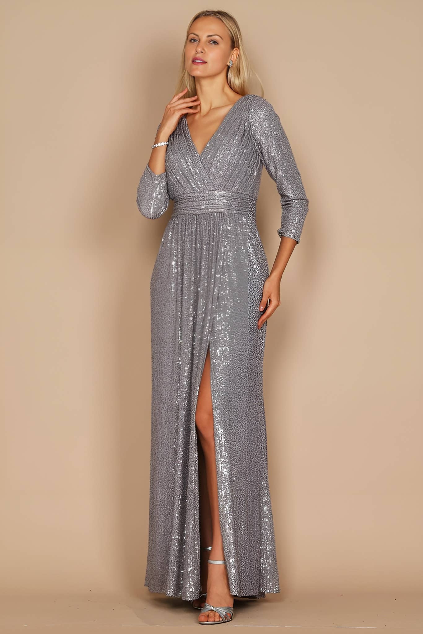 Kos Couture - Wholesale Gown - Women's - Long Sleeve Sequin Formal Hand Beaded Dress 15