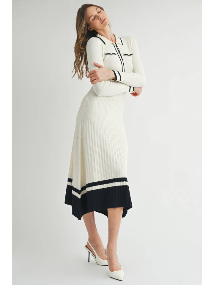 off white black Long sleeve Sweater Midi Dress LWD1717 for wholesale on Faire